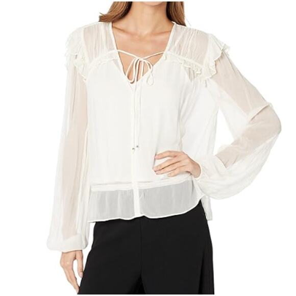 NEW BCBGMAXAZRIA Women's Chiffon Bishop Sleeve Blouse Size S - Picture 1 of 8